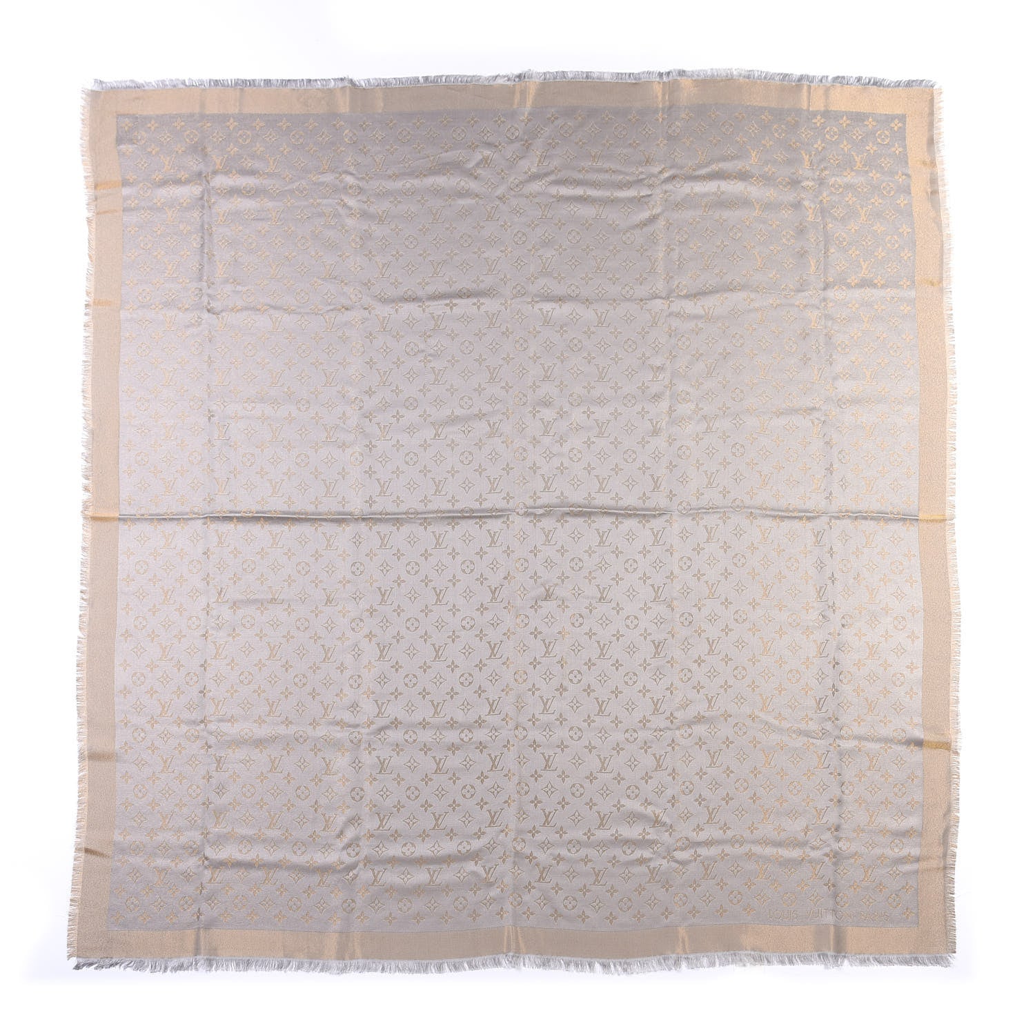 Louis Vuitton Silk Lurex Wool Monogram Shine Shawl Greige 1 of 3