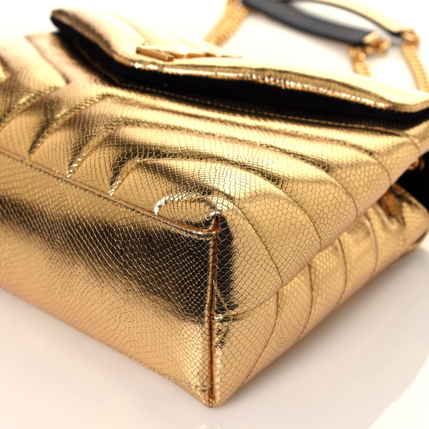 Snake Embossed Lame Y Quilted Small Loulou Monogram Chain Satchel Oro