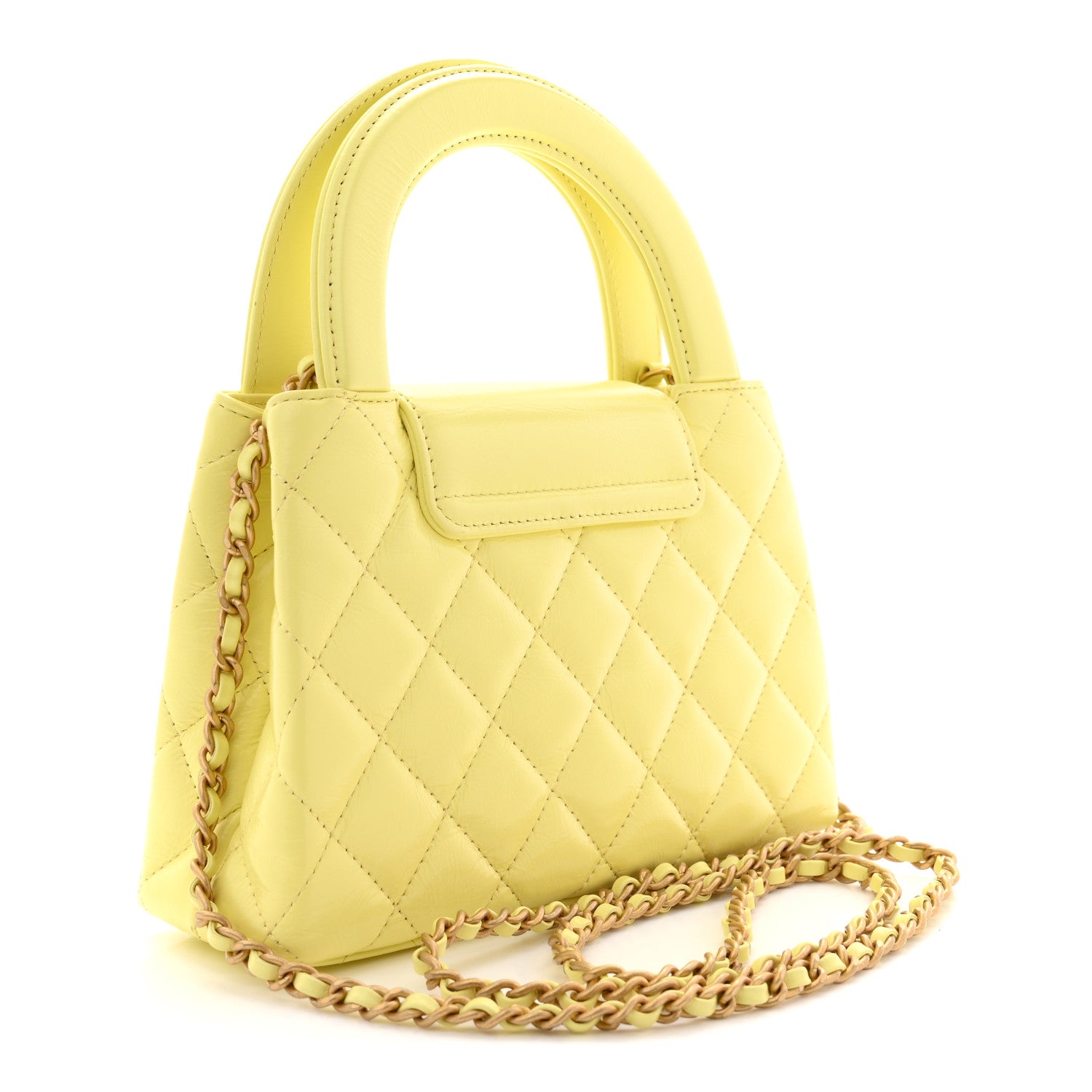 Chanel Shiny Aged Calfskin Quilted Nano Kelly Shopper Light Yellow 3 of 11