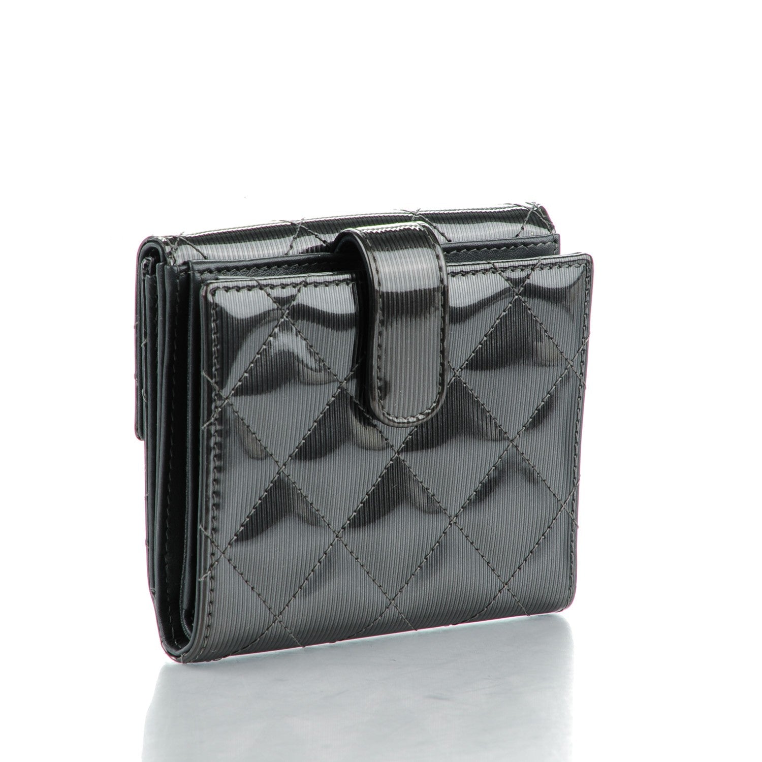 Chanel Striated Patent Quilted Compact French Flap Wallet Grey 3 of 8