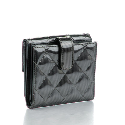 Chanel Striated Patent Quilted Compact French Flap Wallet Grey 3 of 8