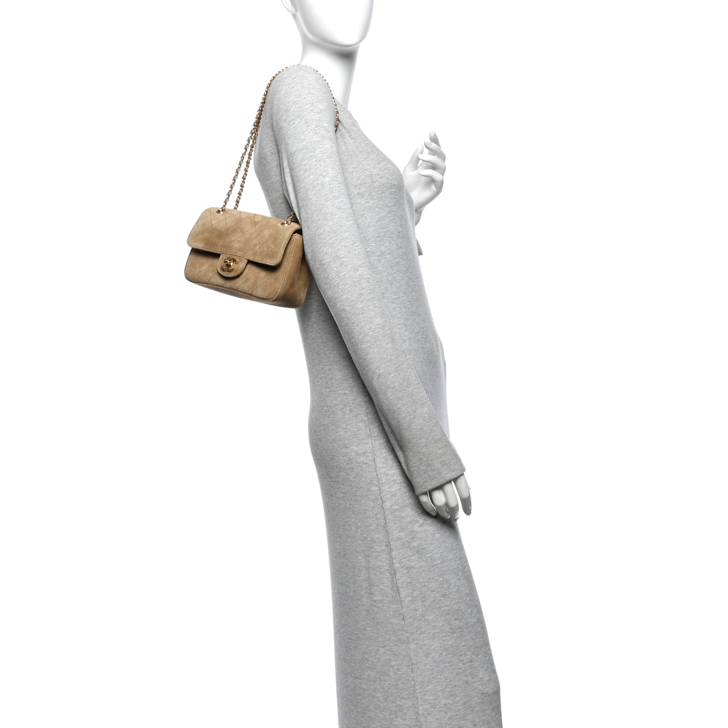 Suede Calfskin Mini Souplissimo Flap Dark Beige