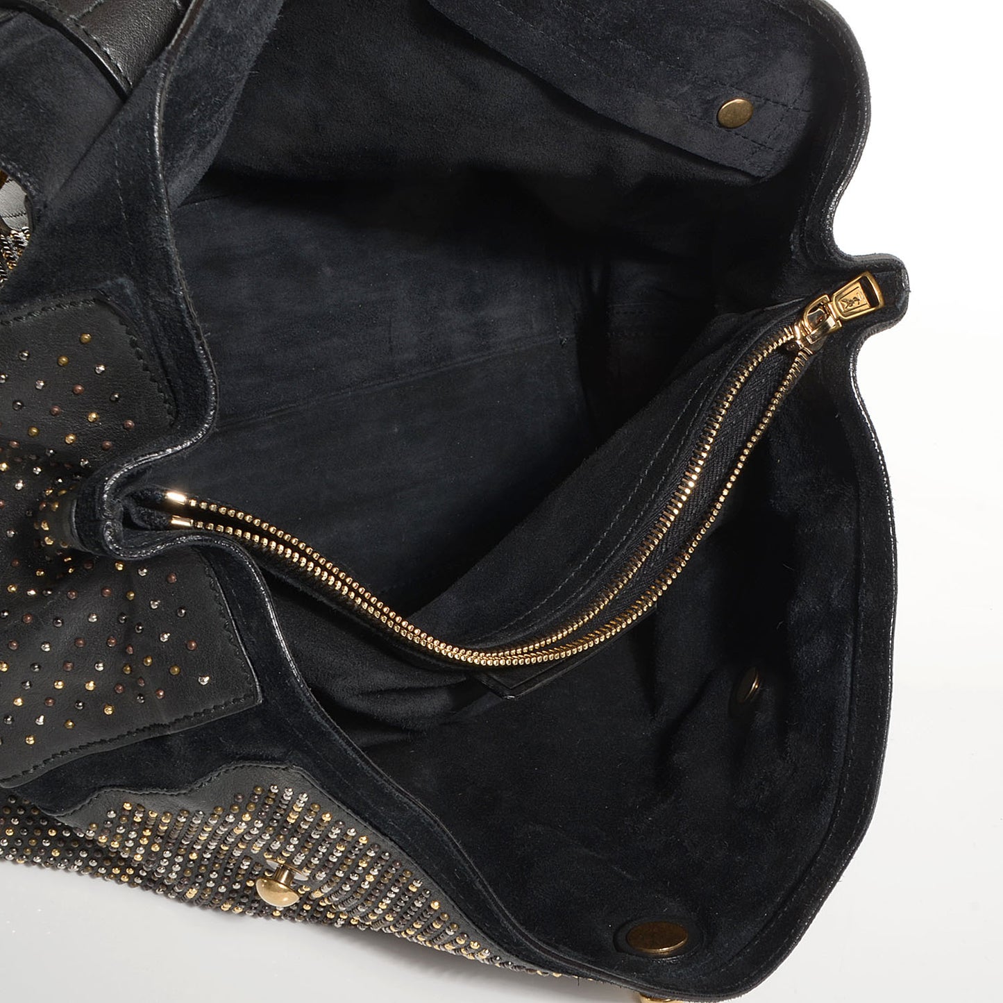 Calfskin Suede Studded Medium Muse Two Black
