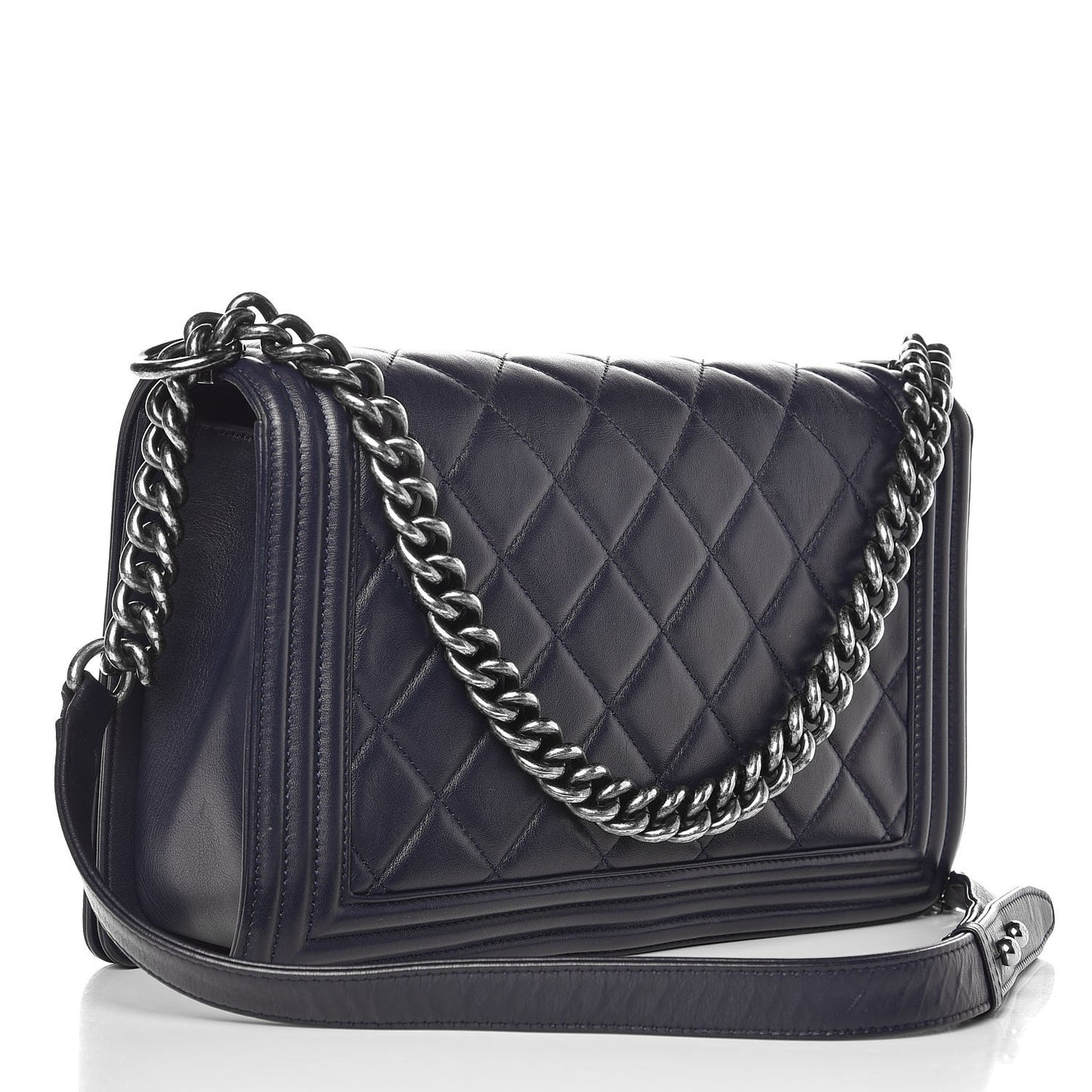 Lambskin Quilted New Medium Boy Flap Dark Navy Blue