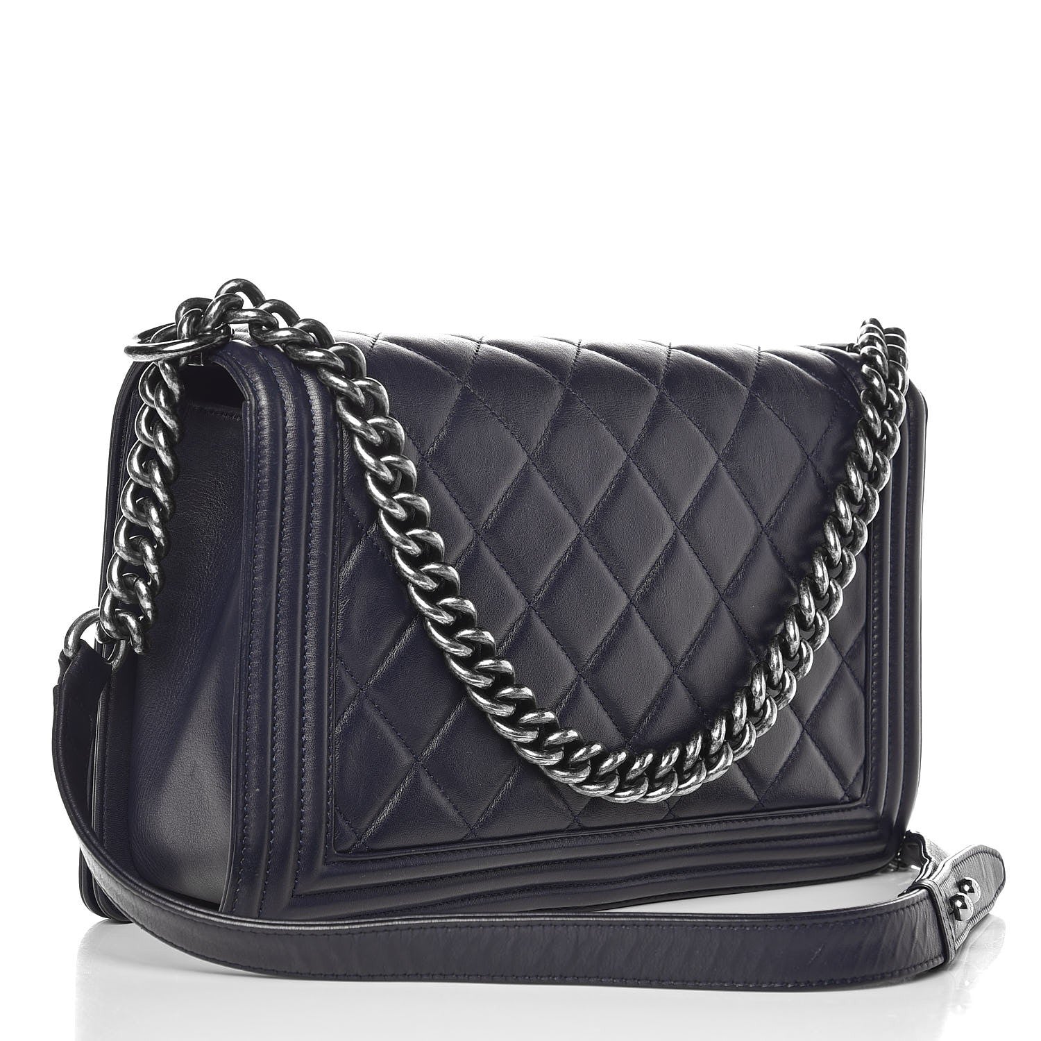 Chanel Lambskin Quilted New Medium Boy Flap Dark Navy Blue 3 of 8