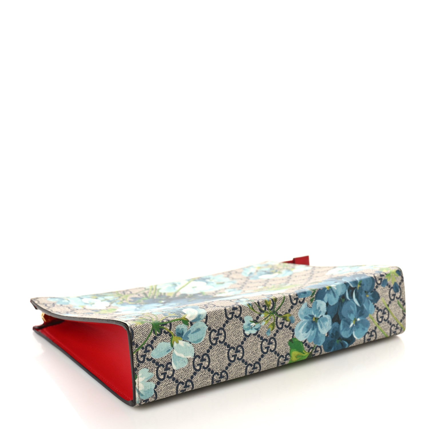 Gucci GG Supreme Monogram Blooms Large Cosmetic Case Beige Blue Navy Hibiscus Red 4 of 9