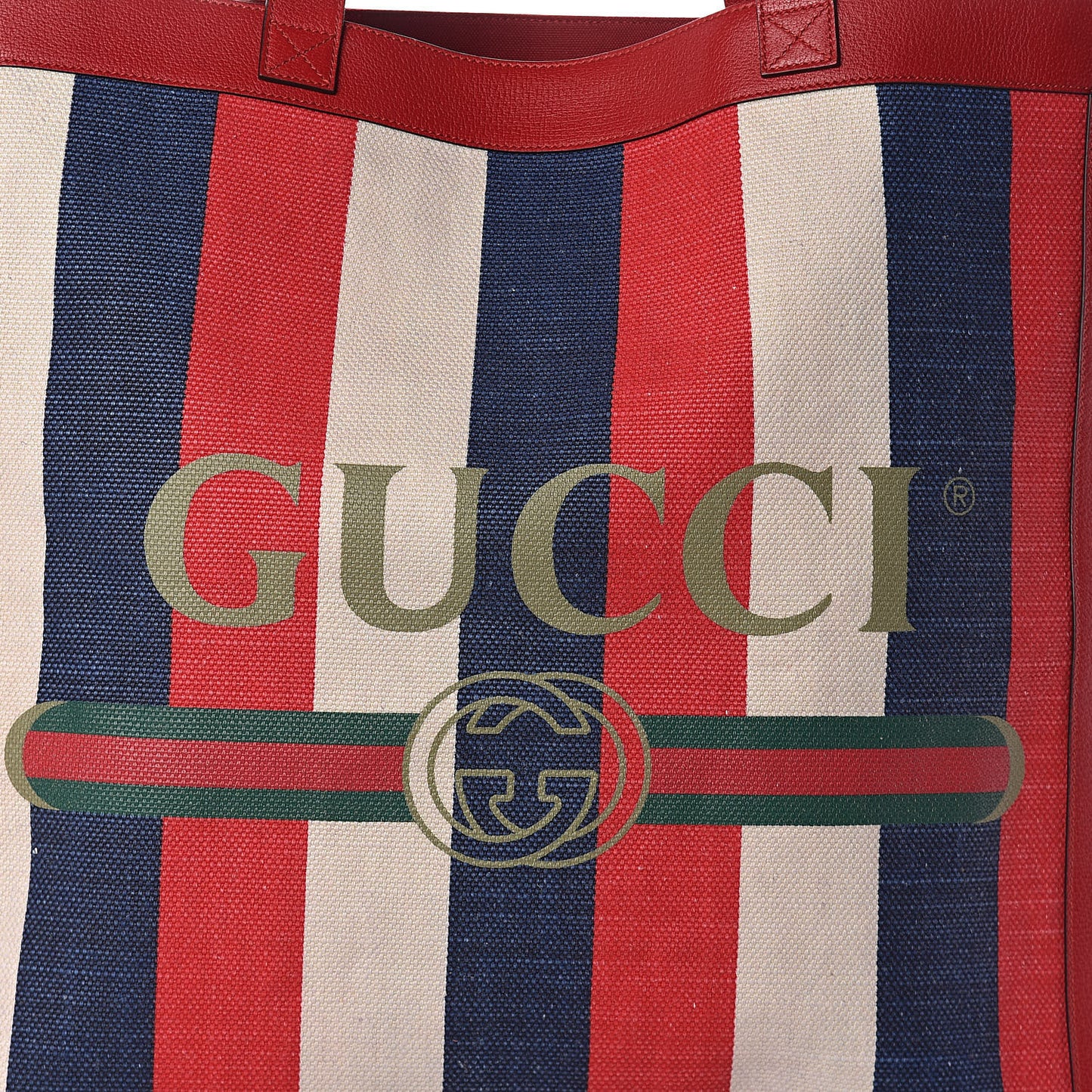 Canvas Calfskin Sylvie Stripe Logo Mens Tote Red White Blue