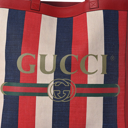 Gucci Canvas Calfskin Sylvie Stripe Logo Mens Tote Red White Blue 7 of 9