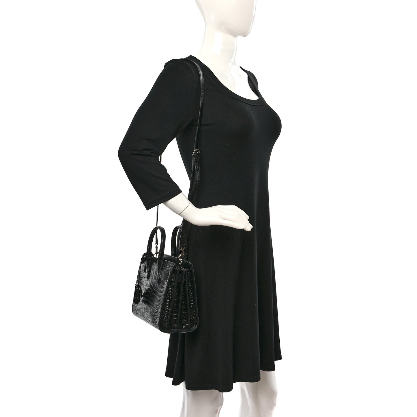 Calfskin Crocodile Embossed Nano Sac De Jour Black