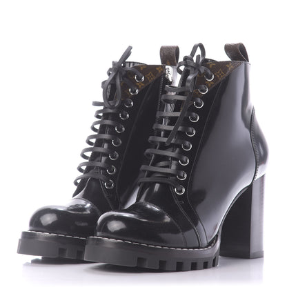 Louis Vuitton Patent Calfskin Monogram Star Trail Ankle Boots 37.5 Black 2 of 9