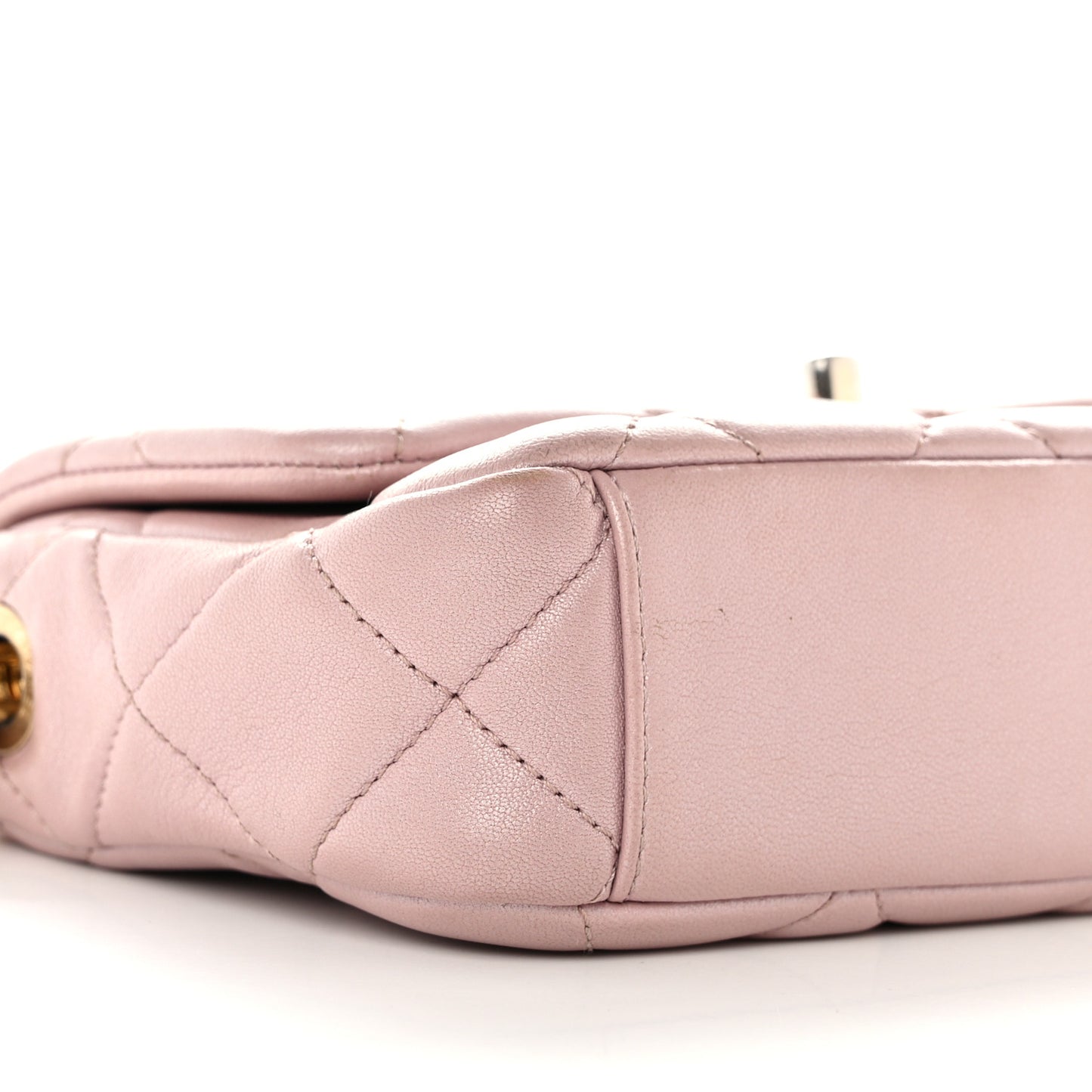Metallic Lambskin Quilted Logo Charm Chain Flap Pink