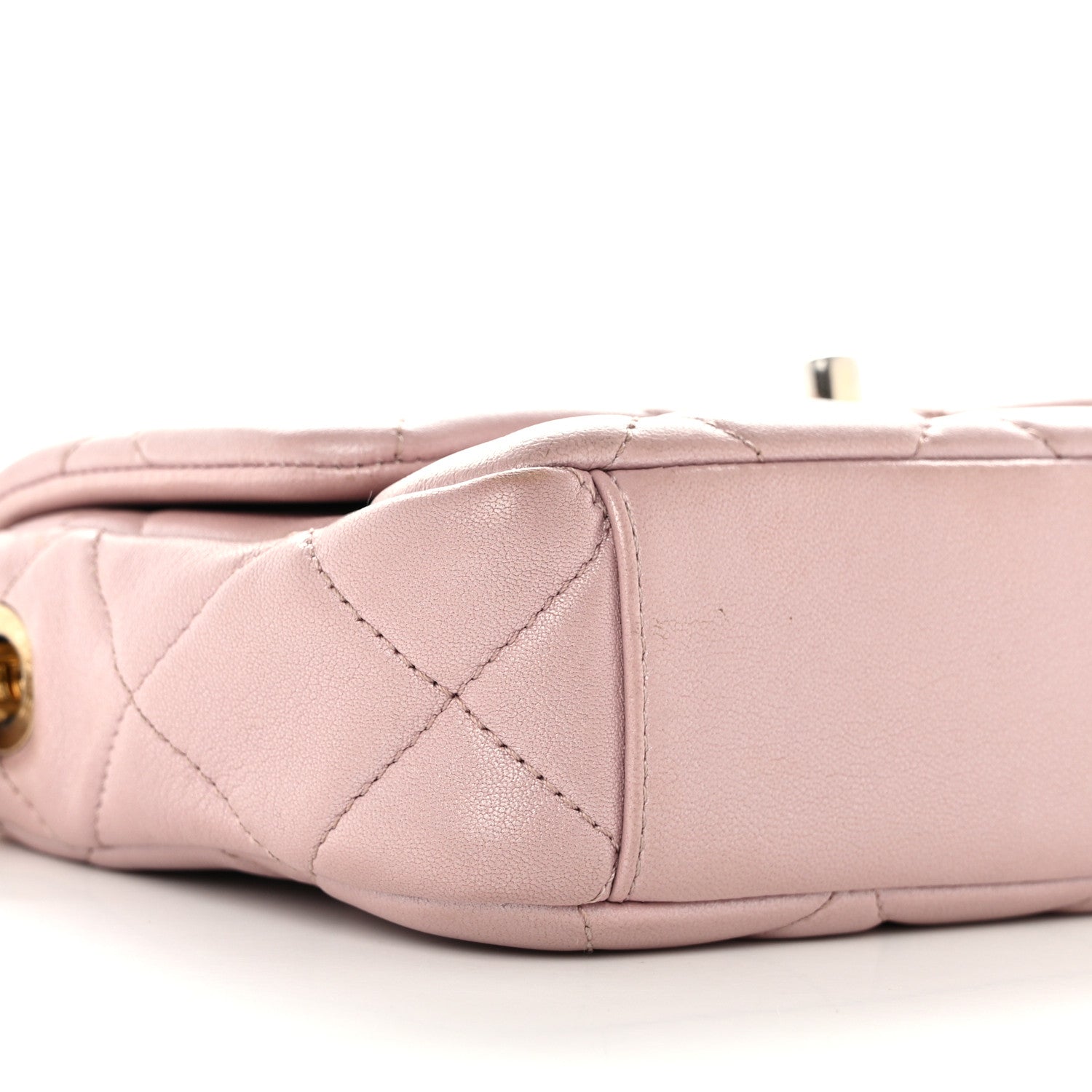 Chanel Metallic Lambskin Quilted Logo Charm Chain Flap Pink 9 of 12