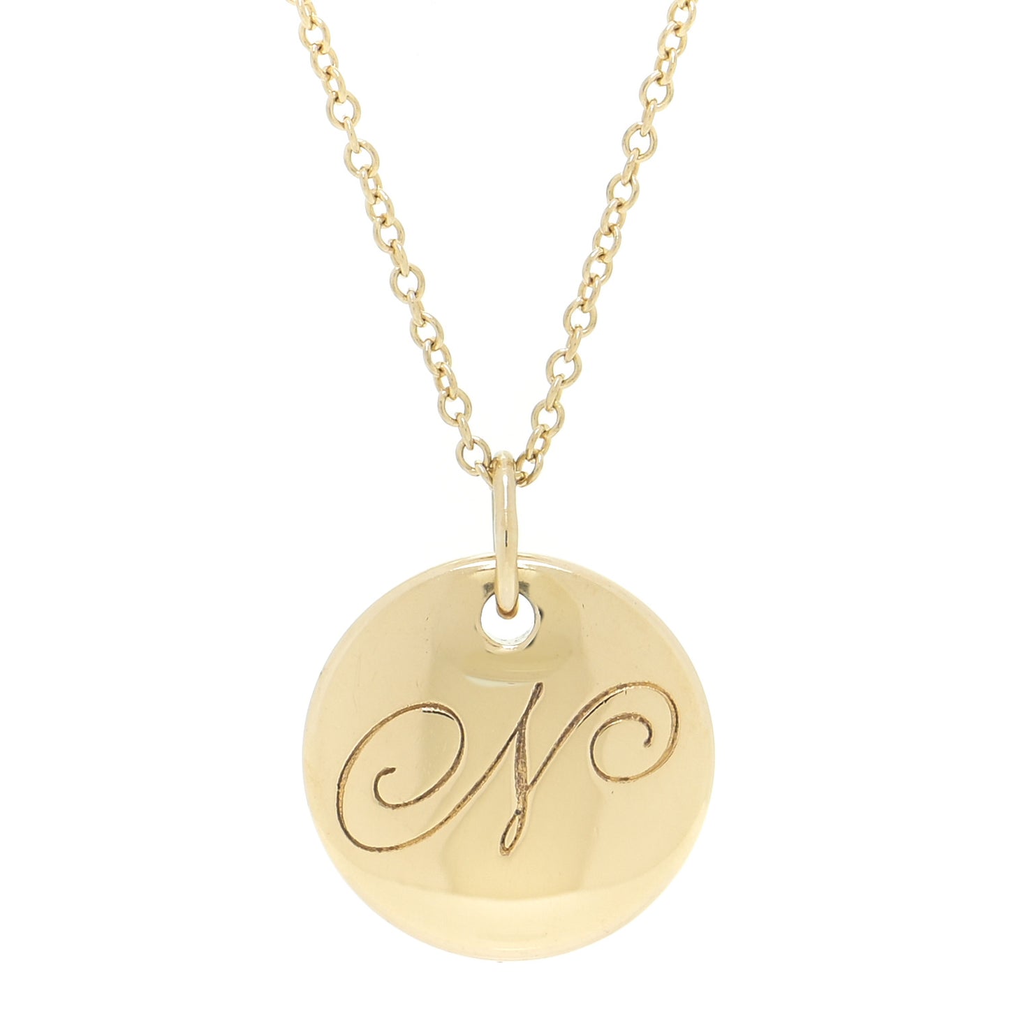 18K Yellow Gold Notes Letter N Disc Pendant Necklace
