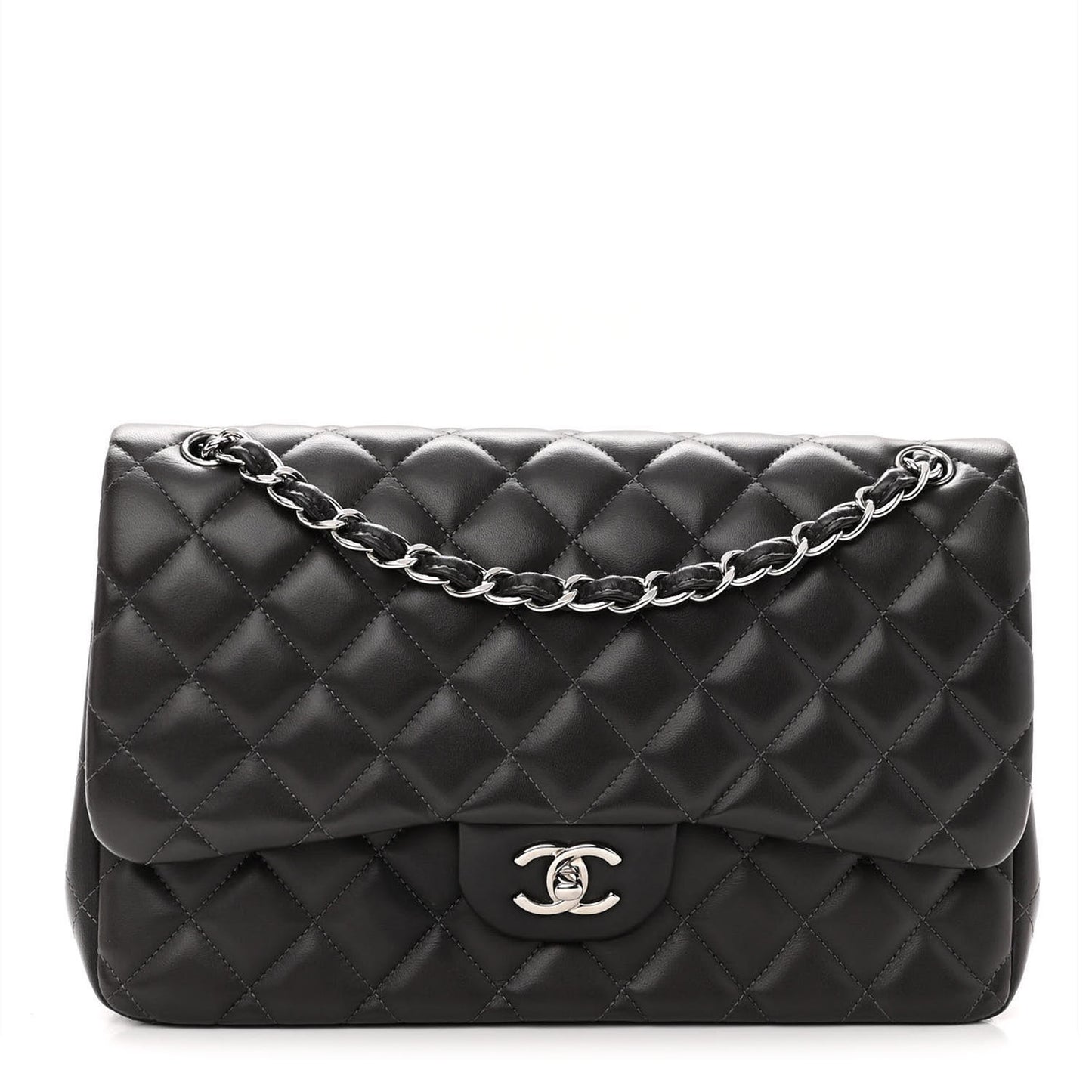 Lambskin Quilted Jumbo Double Flap Dark Grey