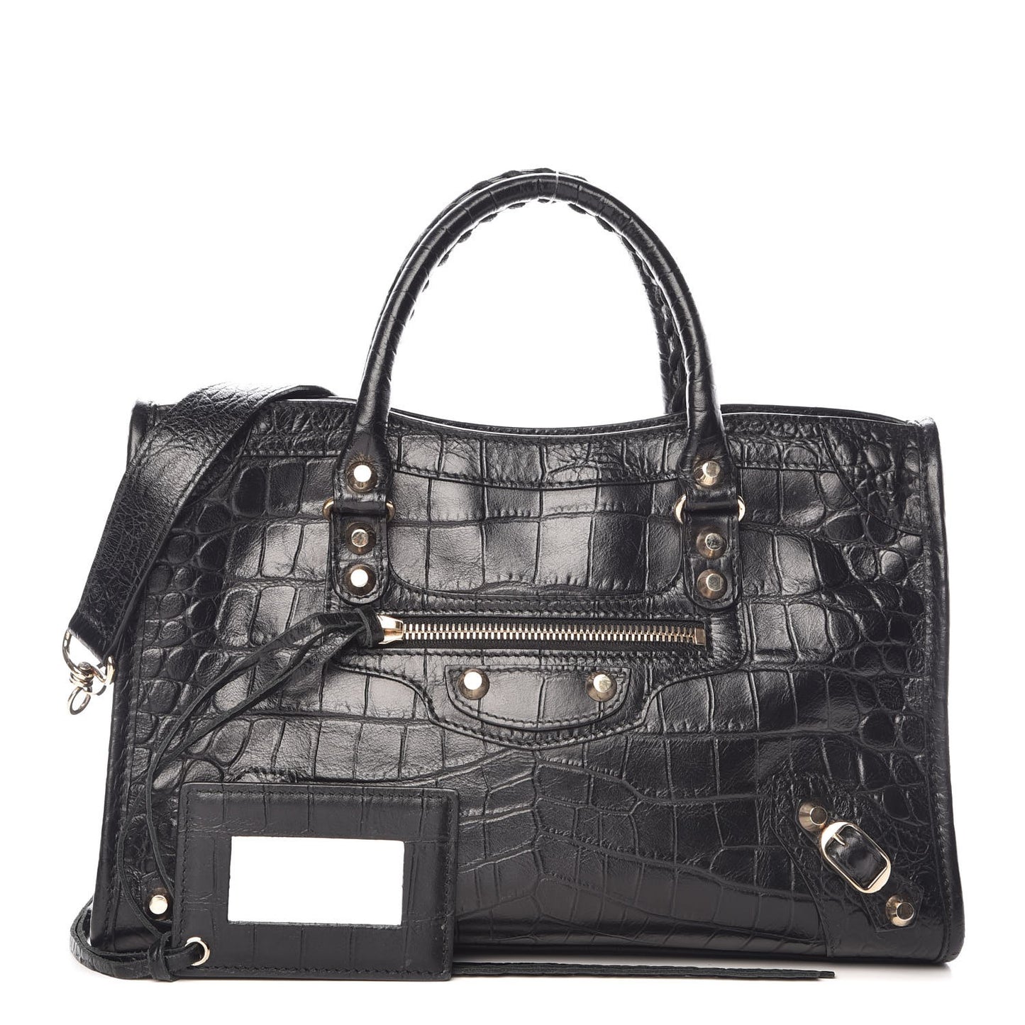 Calfskin Crocodile Embossed Classic Silver Hardware S City Black