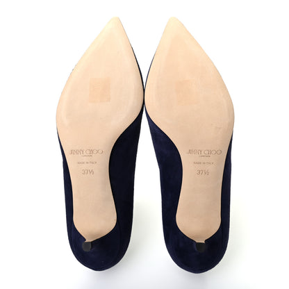 Jimmy Choo Suede Pointy Toe Aza 40 Kitten Heel Pumps 37.5 Navy 5 of 7