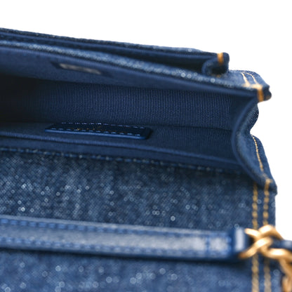 Chanel Denim Quilted Double You Card Holder On Chain Blue 5 of 10