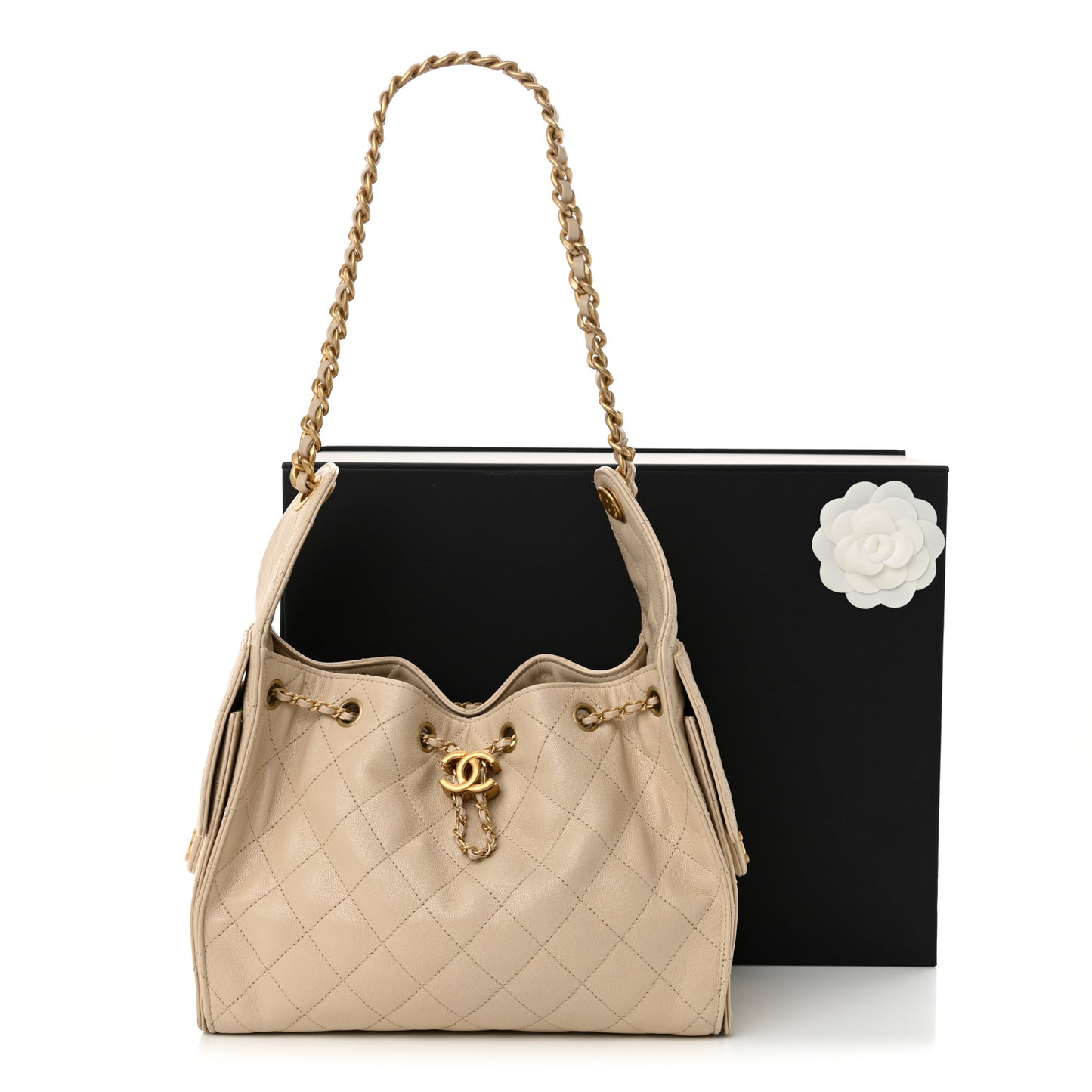 Caviar Quilted Small Chanel 25 Handbag Beige