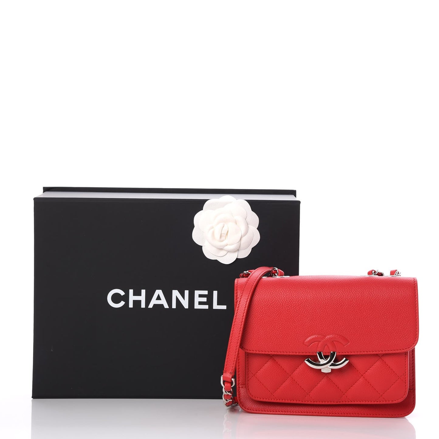 Caviar Quilted CC Box Flap Red