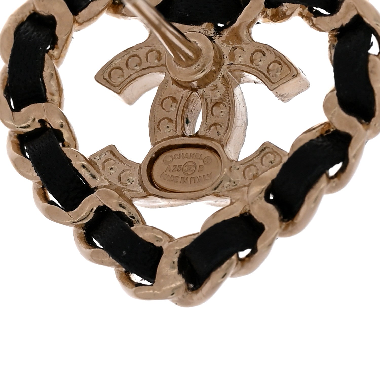 Chanel Crystal Lambskin Chain CC Heart Earrings Gold Black 4 of 5