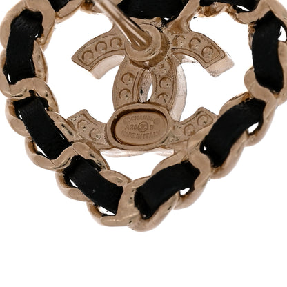 Chanel Crystal Lambskin Chain CC Heart Earrings Gold Black 4 of 5