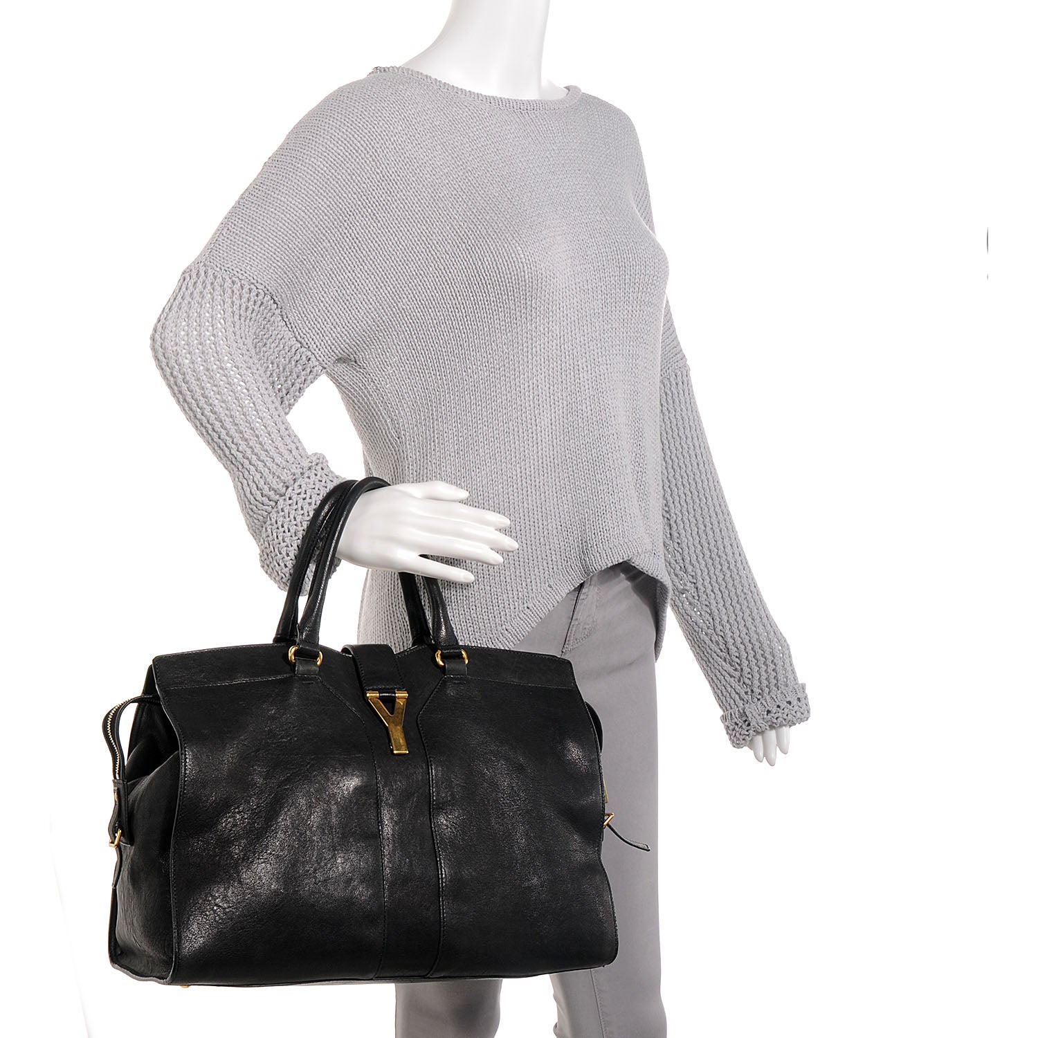 Saint Laurent Leather Large Cabas Chyc Black 2 of 8