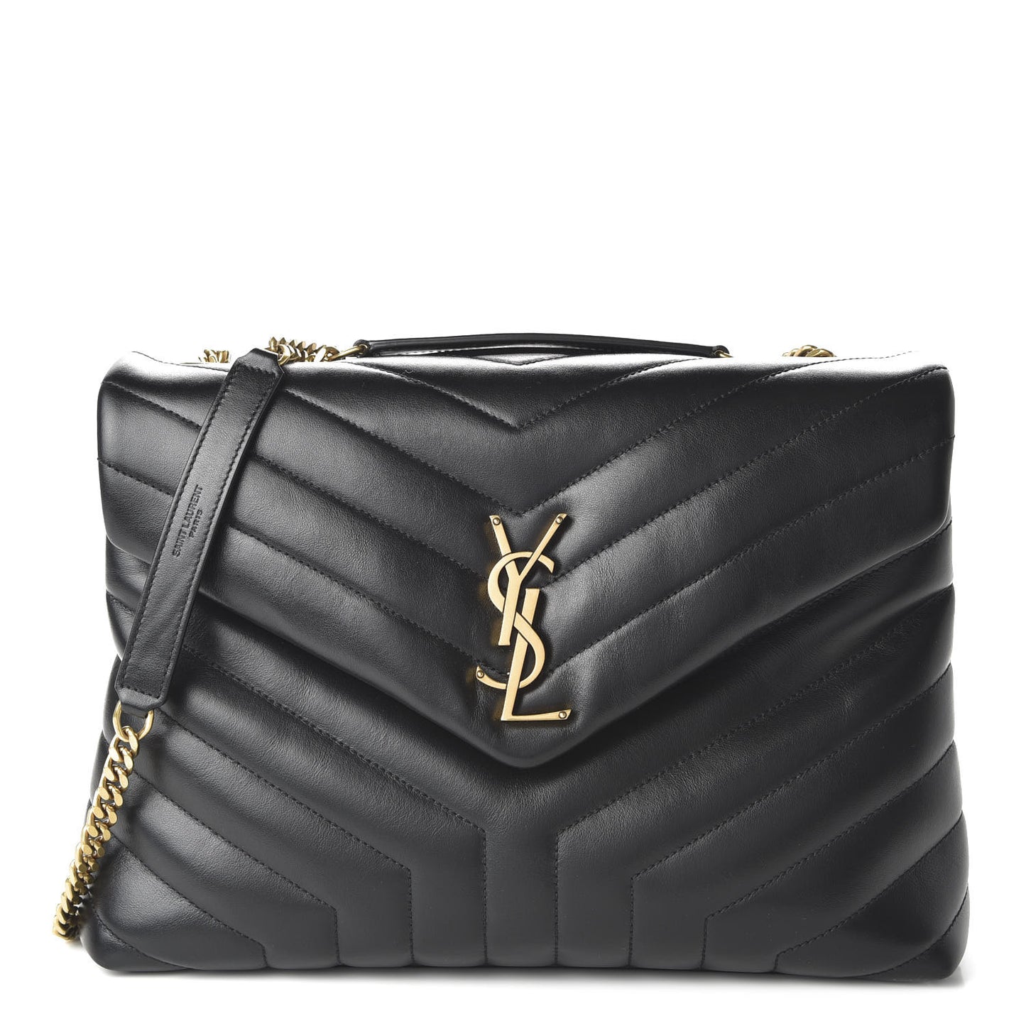 Calfskin Y Quilted Monogram Medium Loulou Chain Satchel Black