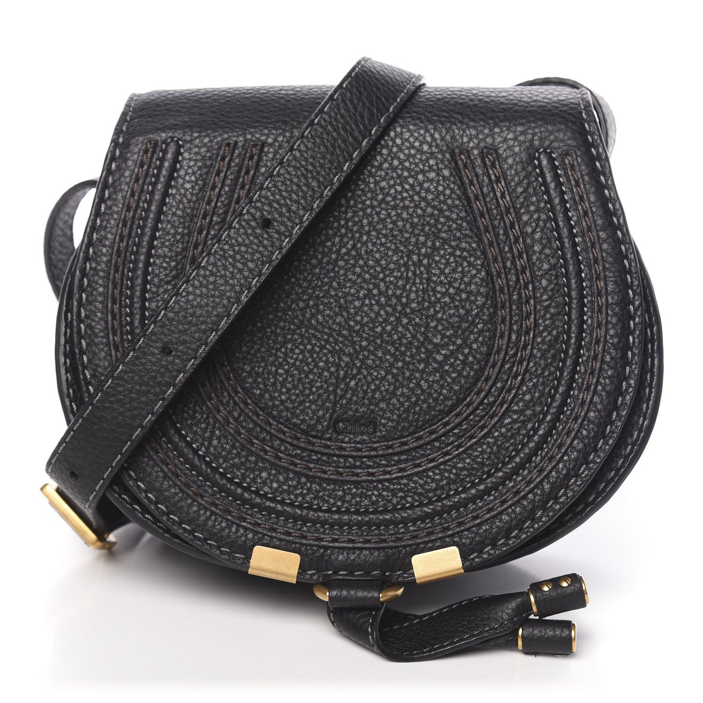Calfskin Mini Marcie Round Crossbody Bag Black