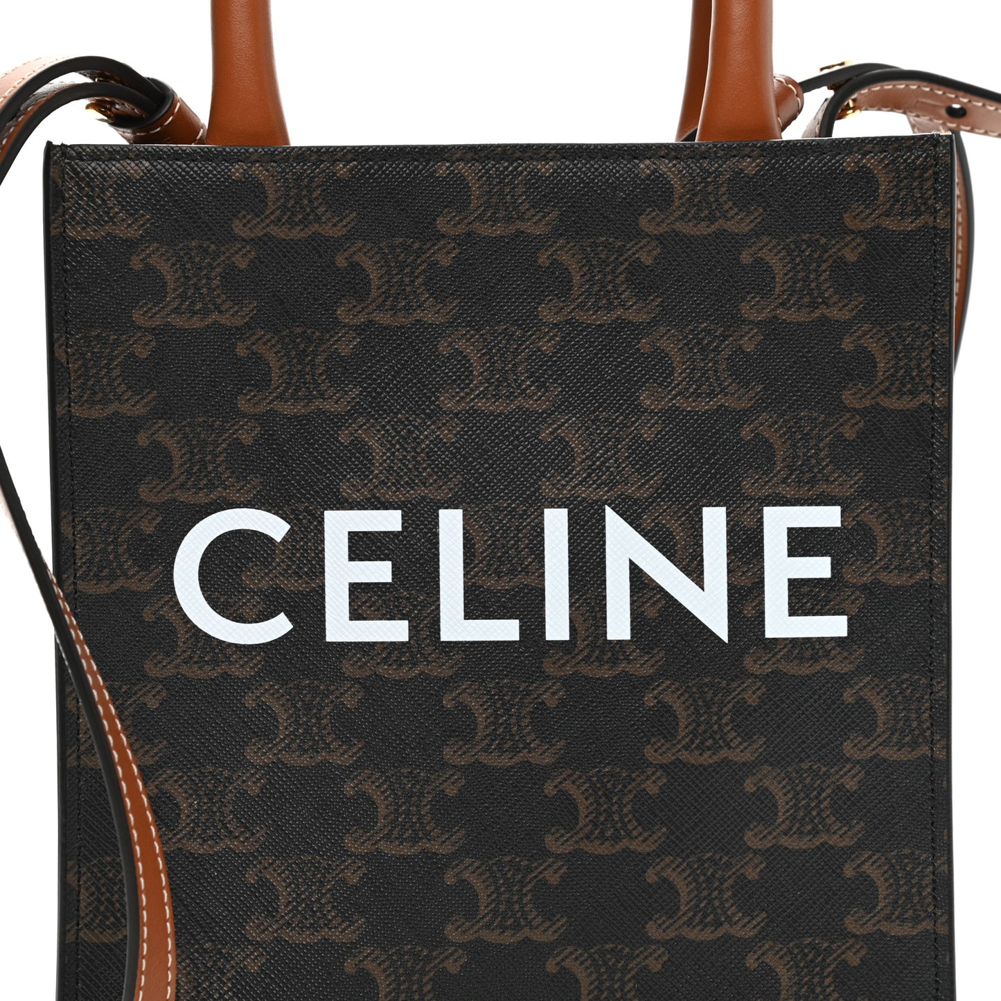 Triomphe Canvas Calfskin Mini Vertical Cabas Tan