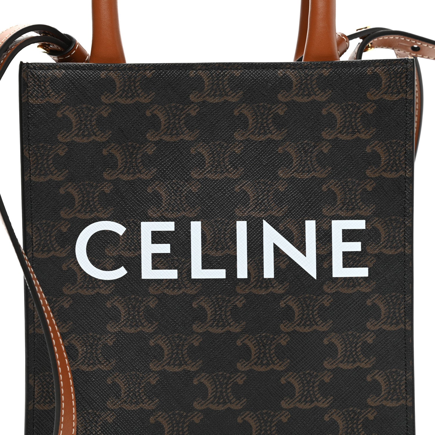 Celine Triomphe Canvas Calfskin Mini Vertical Cabas Tan 6 of 8