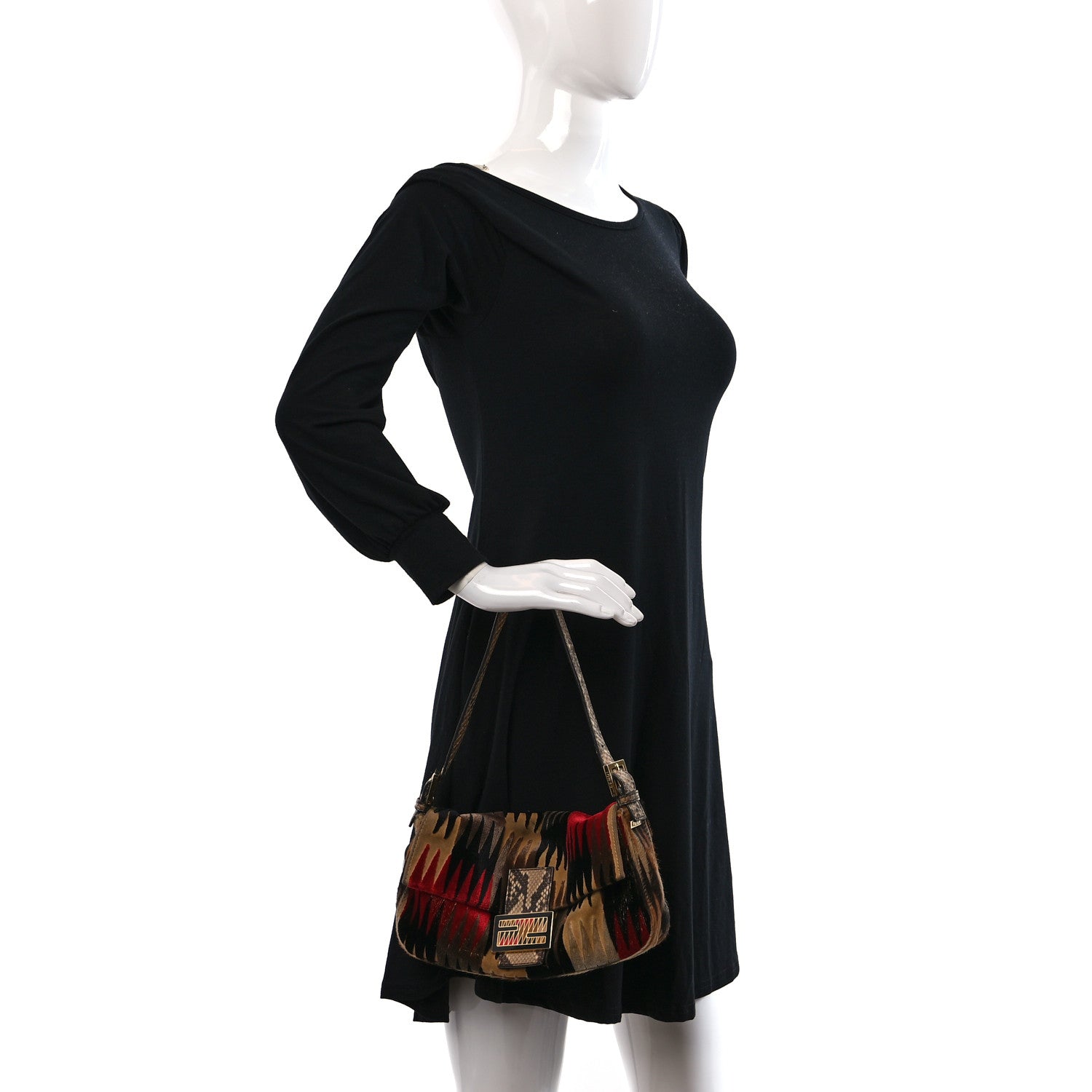Fendi Velvet Calf Hair Snakeskin Baguette Multicolor 2 of 10