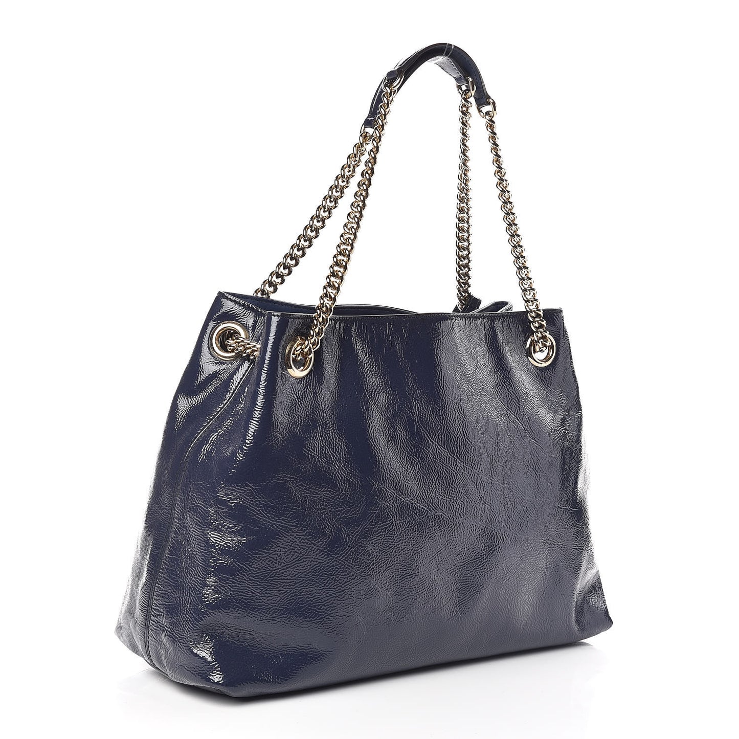 Patent Medium Soho Chain Shoulder Bag Uniform Blue