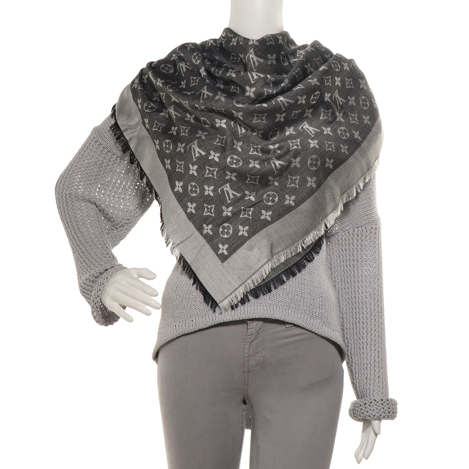Louis Vuitton Silk Wool Monogram Denim Shawl Black 2 of 5
