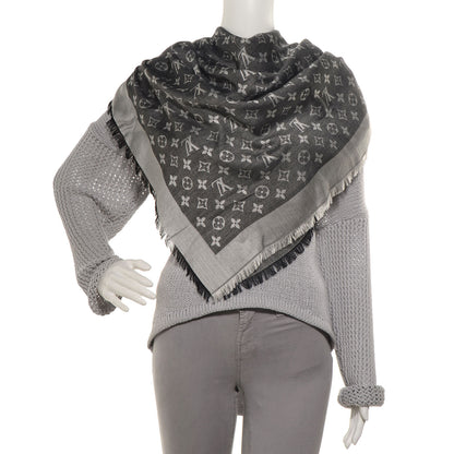 Louis Vuitton Silk Wool Monogram Denim Shawl Black 2 of 5
