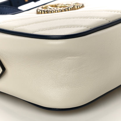 Gucci Vintage Effect Calfskin Matelasse Diagonal Small Torchon GG Marmont Chain Shoulder Bag Mystic White Blue Agata 9 of 13
