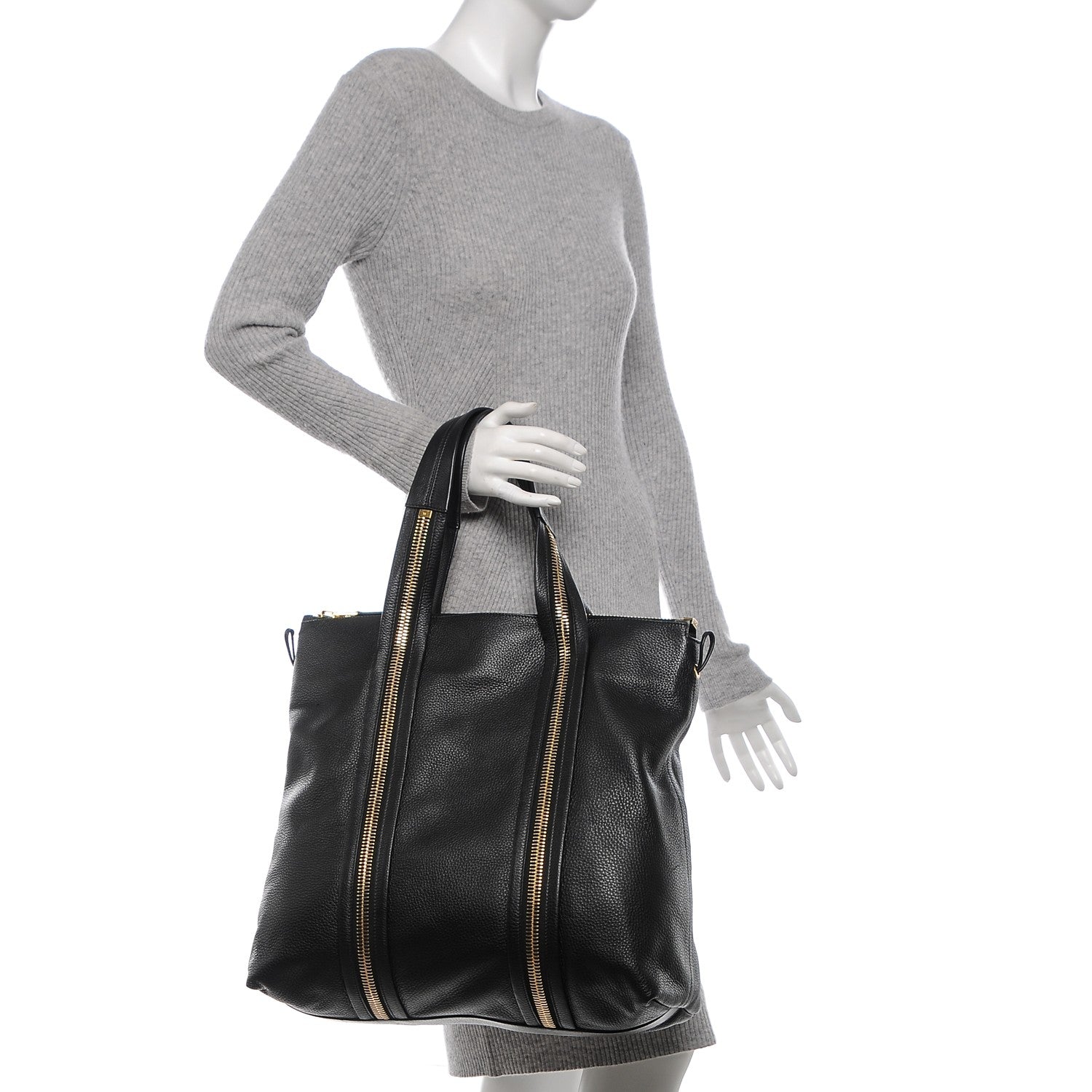 Tom Ford Pebbled Calfskin Medium Amber Zip Tote Black 2 of 6