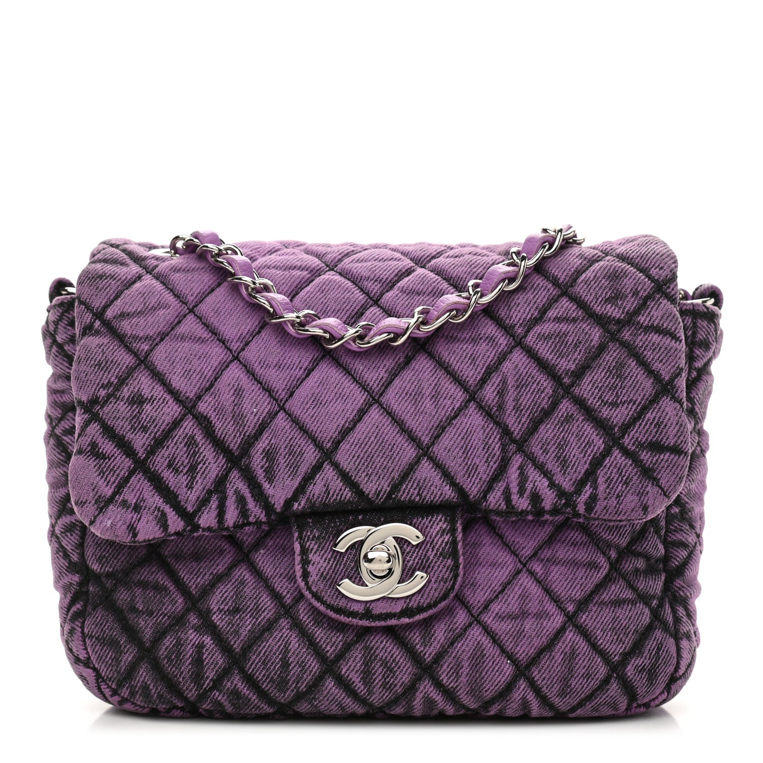 Chanel Washed Denim Quilted Small Denimpression Flap Violet Purple Black 1 of 10