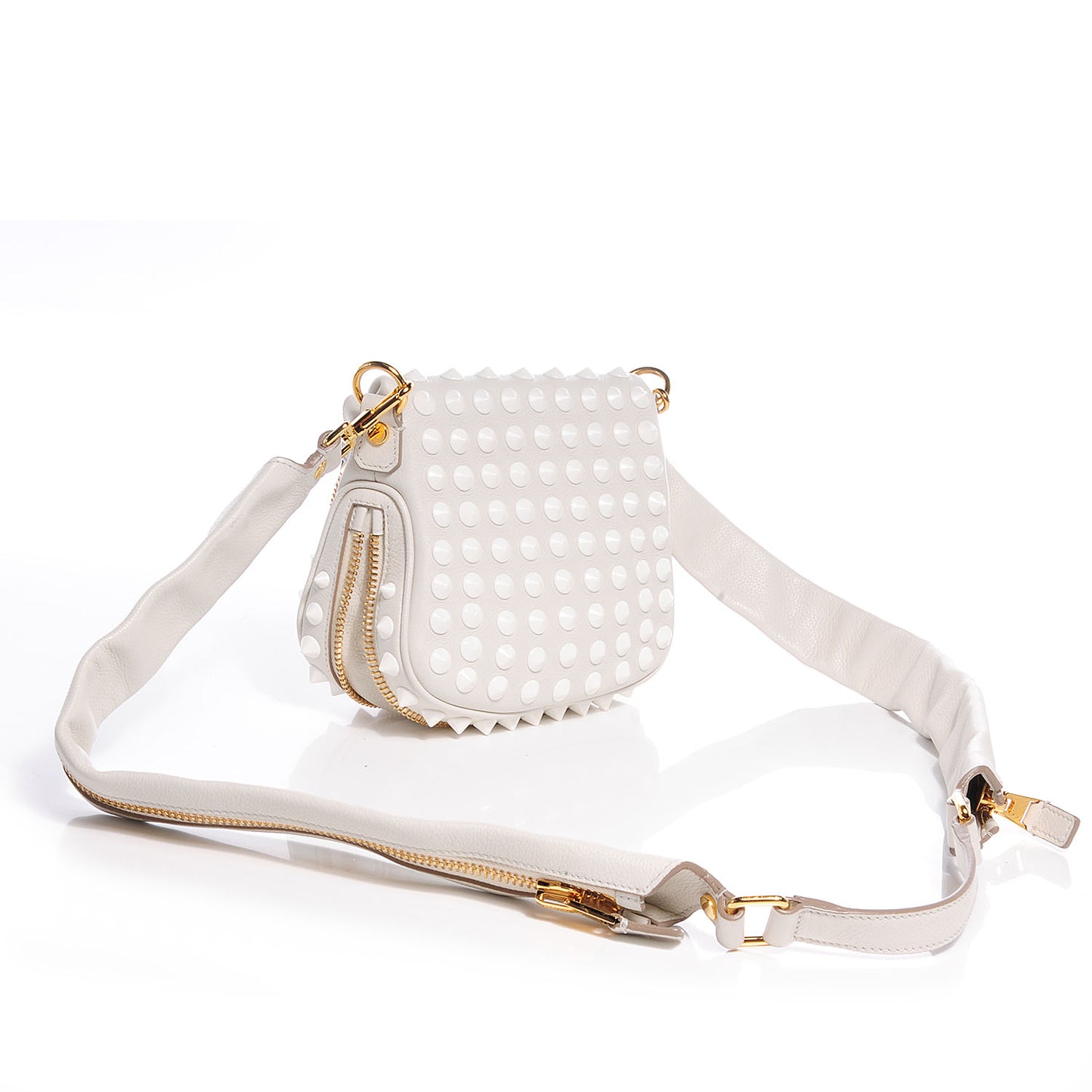 Pebbled Calfskin Studded Mini Jennifer Crossbody White