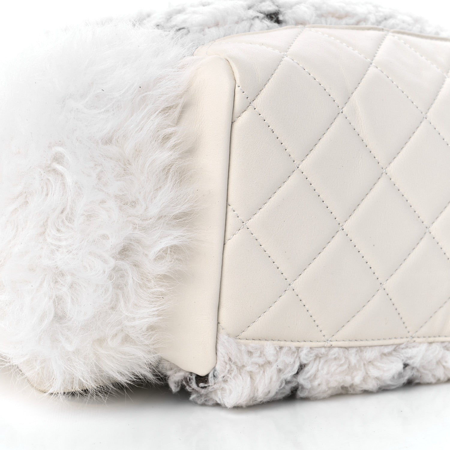 Chanel Glazed Calfskin Shearling Quilted Small Mountain Backpack Brown White 8 of 9