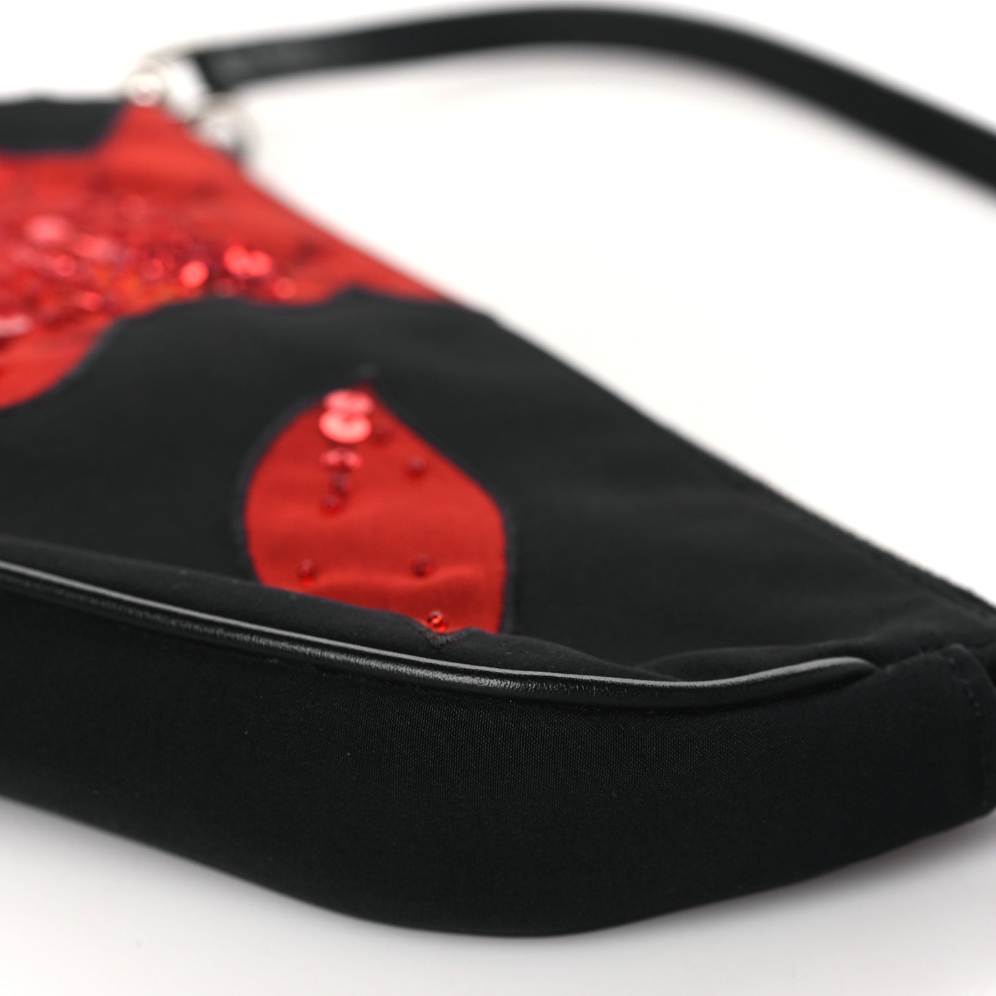 Canvas Stitched Flower Sequins Mini Saddle Pochette Black Red