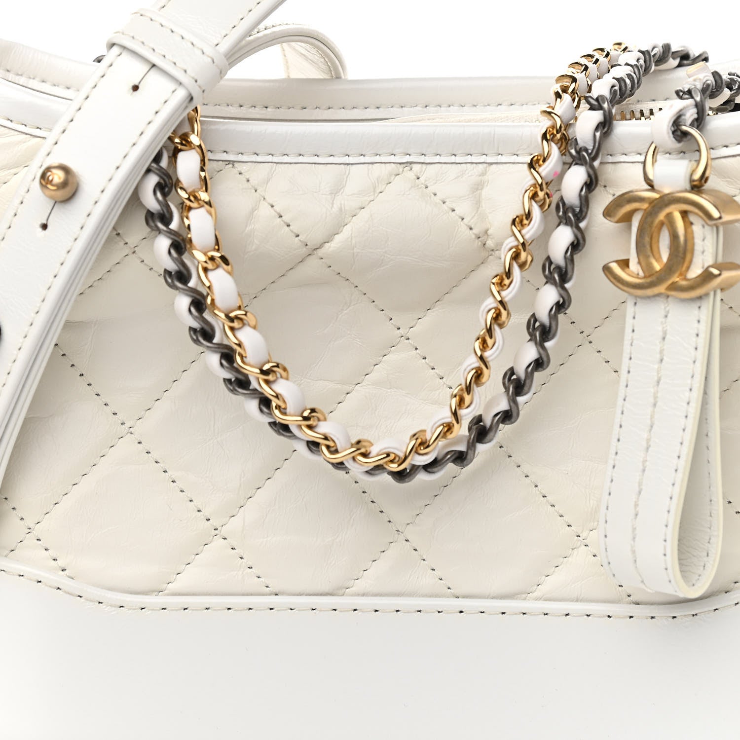 Chanel Aged Calfskin Quilted Small Gabrielle Hobo White 8 of 13