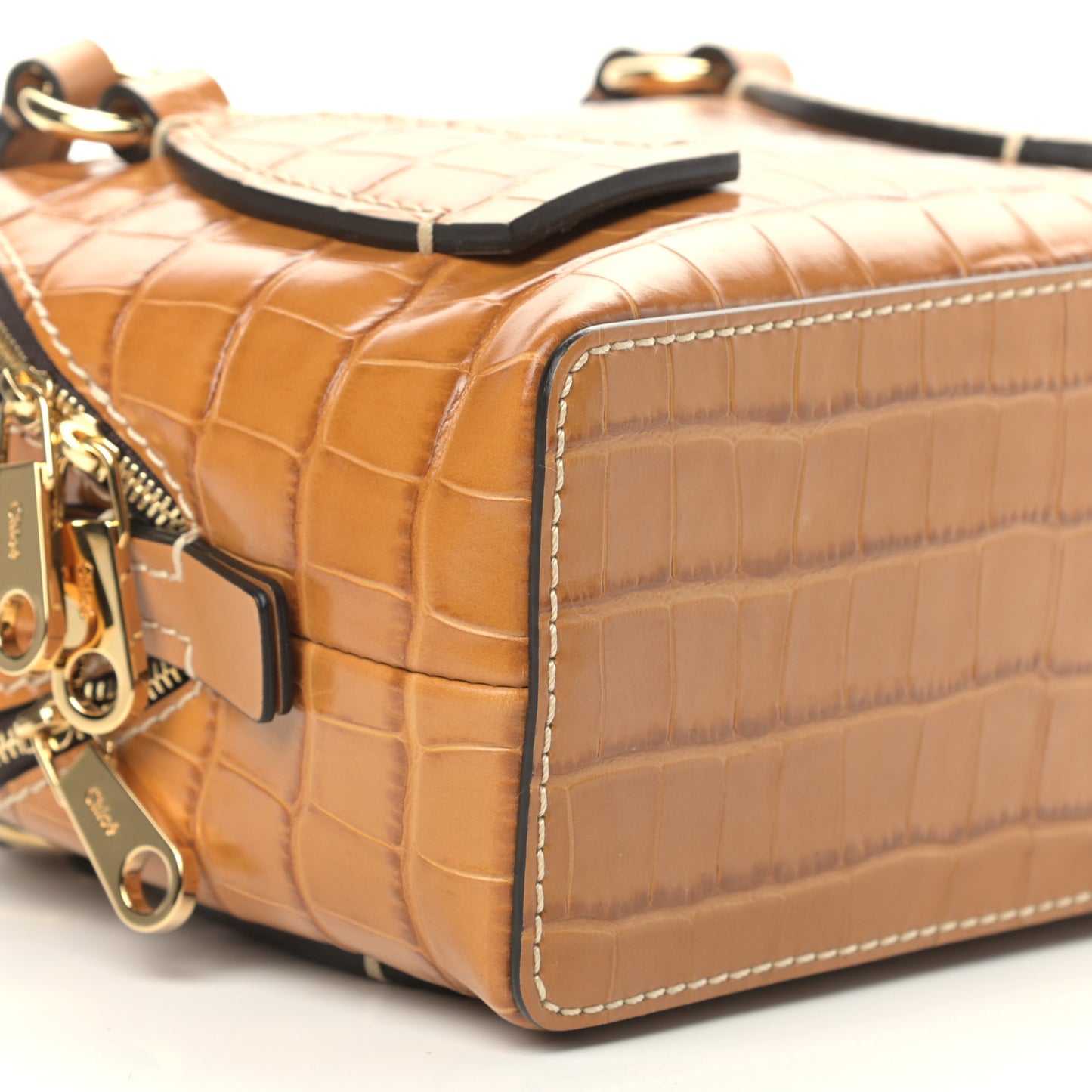 Calfskin Crocodile Embossed Small Daria Autumnal Brown