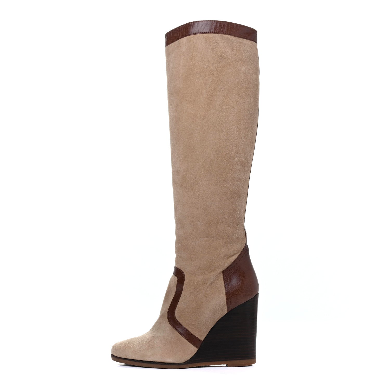 Hermes Suede Wedge Boots 37.5 Brown 1 of 16