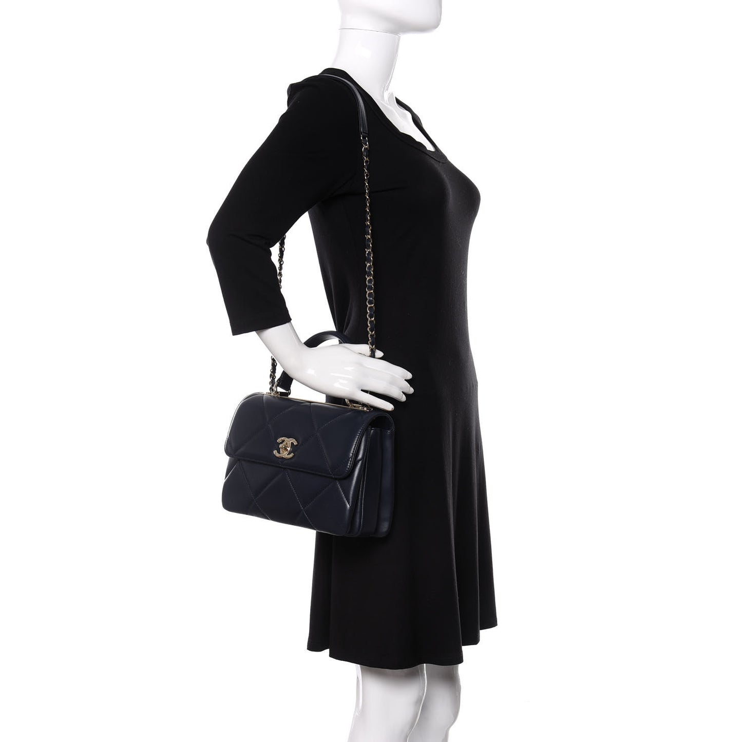 Lambskin Quilted Small Trendy CC Flap Dual Handle Bag Navy