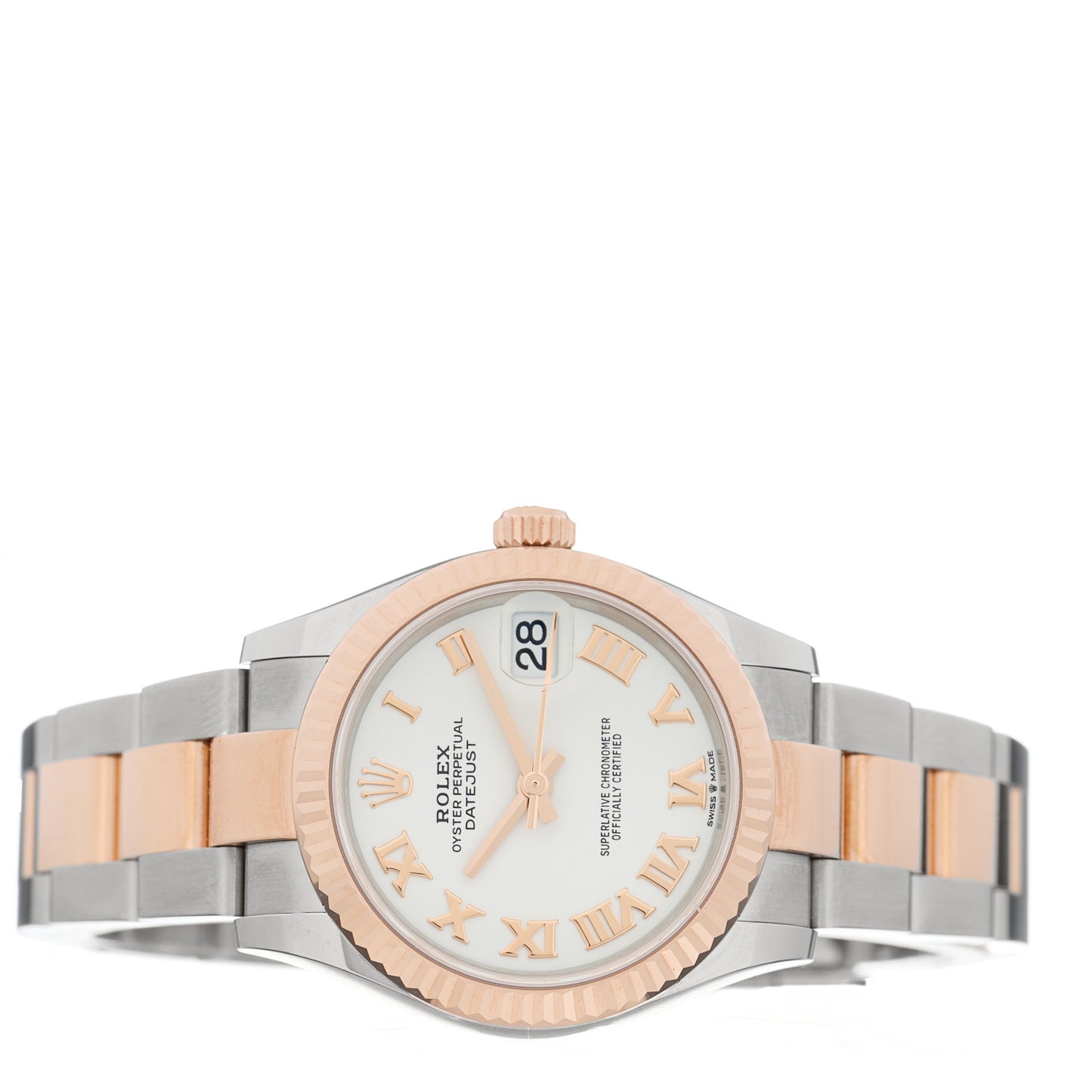 Stainless Steel 18K Everose Gold 31mm Oyster Perpetual Datejust Watch White Roman 278271