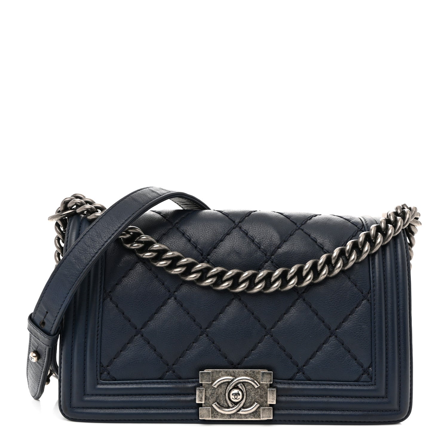 Chanel Calfskin Double Stitch Medium Boy Flap Marine 1 of 14