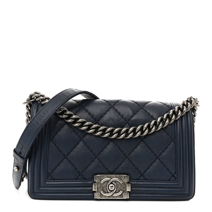 Chanel Calfskin Double Stitch Medium Boy Flap Marine 1 of 14