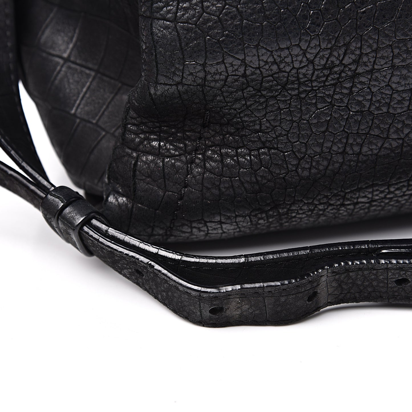 Crocodile Stamped Calfskin Trilogy Bowling Bag Black
