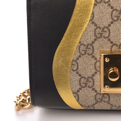 Gucci Calfskin GG Supreme Monogram Small Padlock Shoulder Bag Black Gold 13 of 14