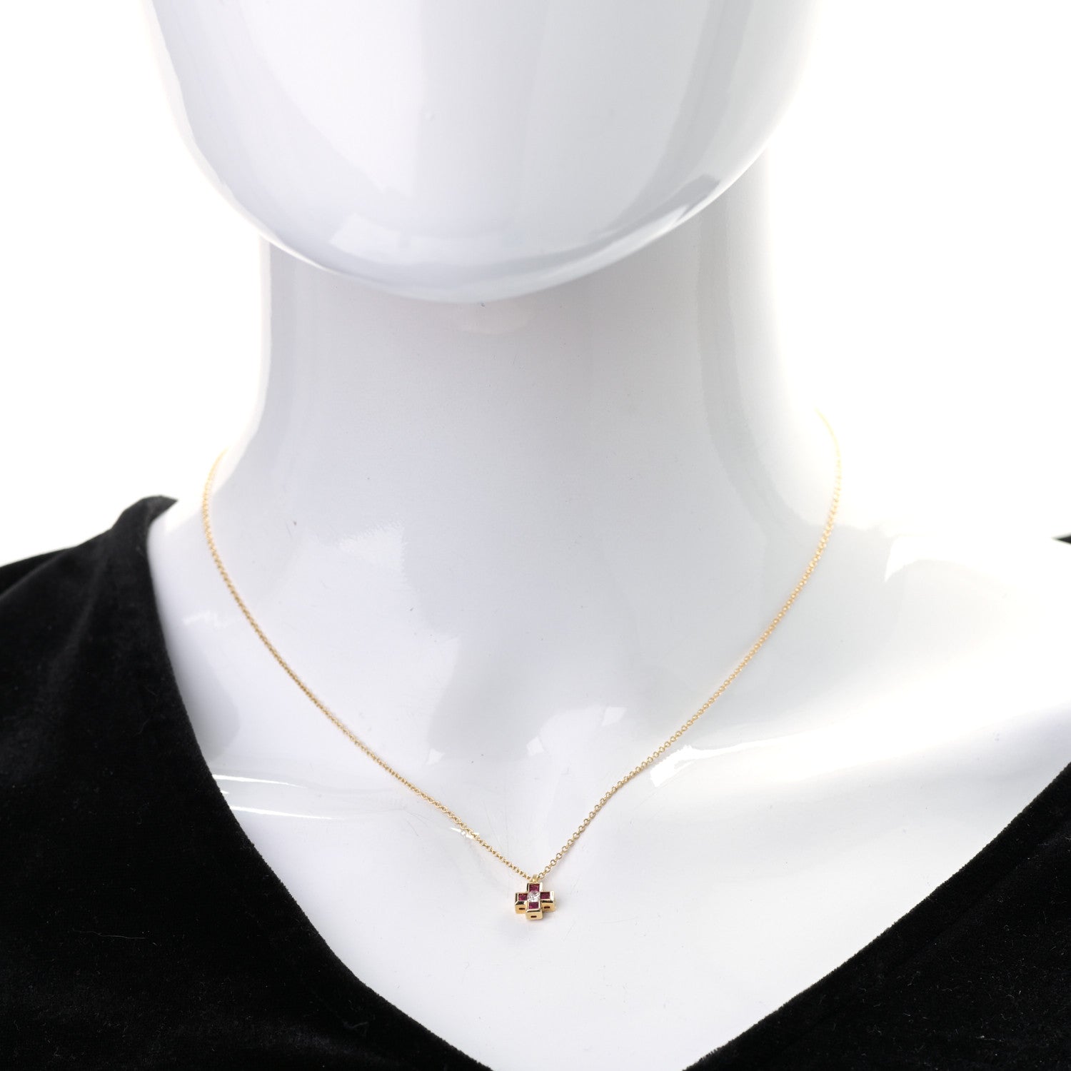 Tiffany 18K Yellow Gold Diamond Ruby Mini Cross Pendant Necklace 2 of 7